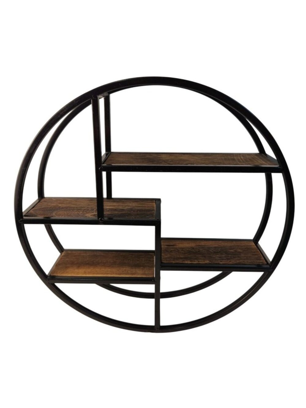 Round Wall Shelf Metal and Wood 4 Tier Hanging Storage Shelf 18 Inch Circular Wa